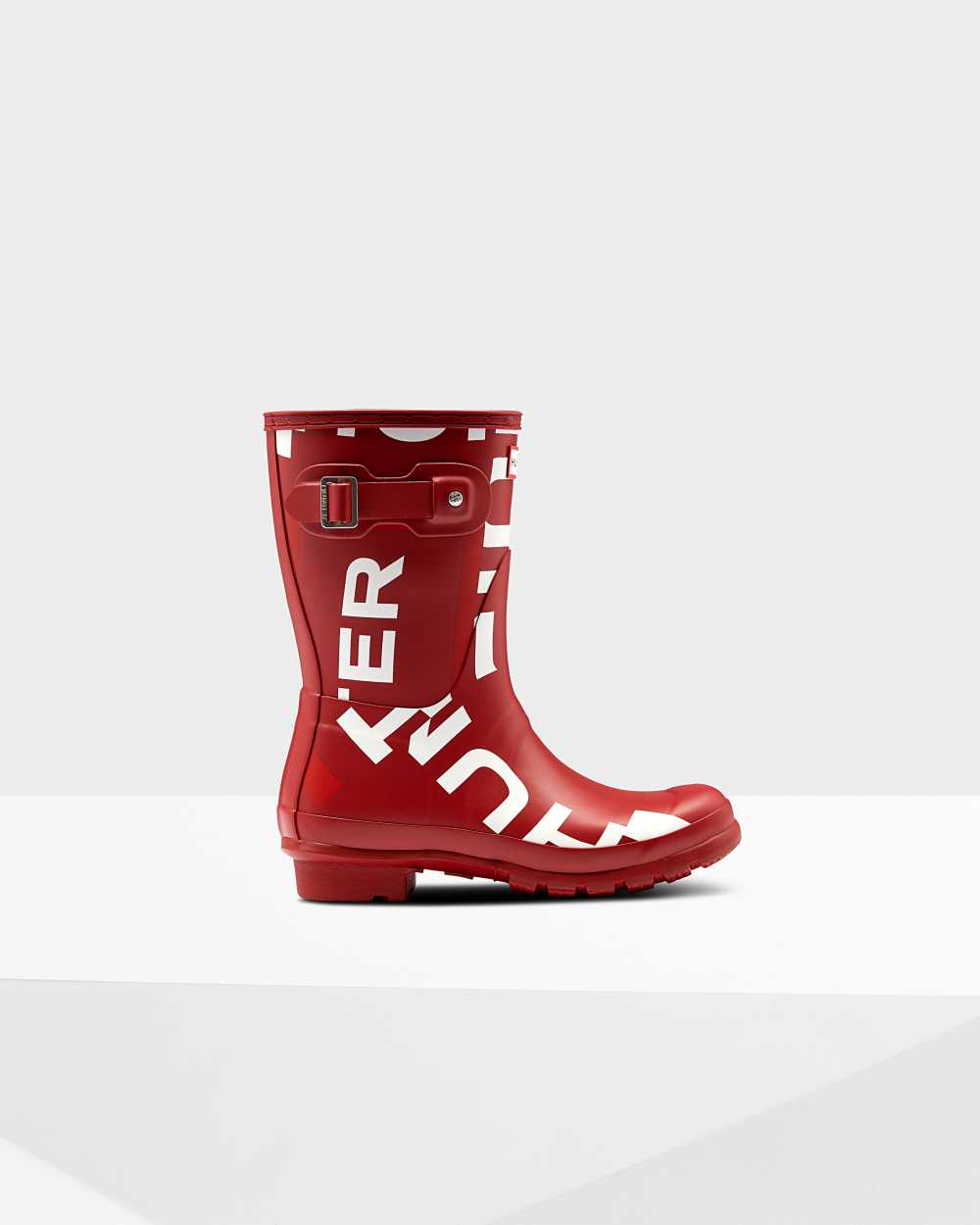 Womens Hunter Original Exploded Logo Short Mid-Calf Rain Boots Red | AJMKGQ-018